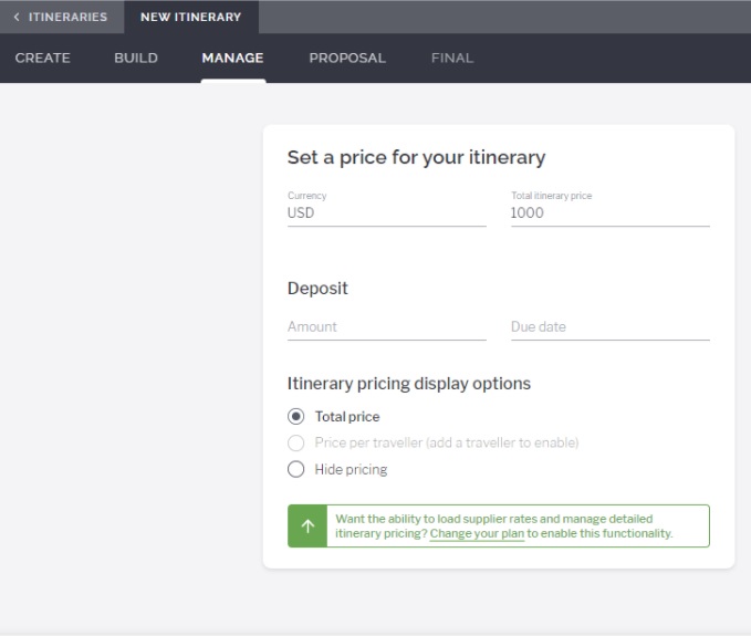 Itinerary pricing on Tourwriter One