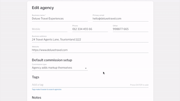 Agency commission settings in Tourwriter